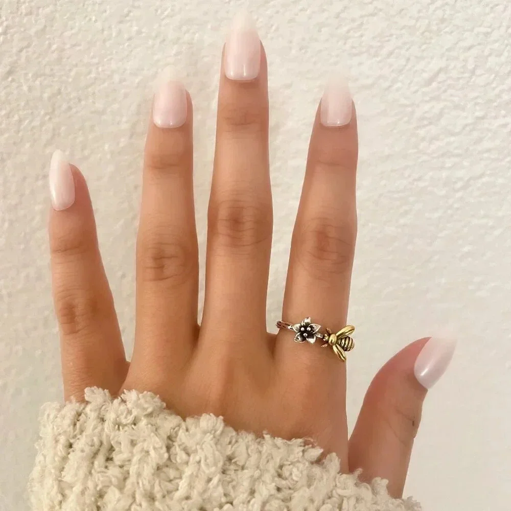 925 Sterling Silver Bee Ring Two Tone Ring Dainty Bee Ring Silver & Gold Ring